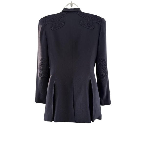 Vintage Zelda Blazer Sz 8 Navy Black Beaded Embroidered Long Evening Jacket 90s - Picture 3 of 16
